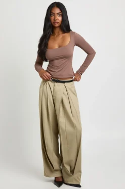 boohoo Haut À Manches Longues Effet Seconde Peau Et Encolure Carrée<Femme Tops