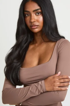 boohoo Haut À Manches Longues Effet Seconde Peau Et Encolure Carrée<Femme Tops