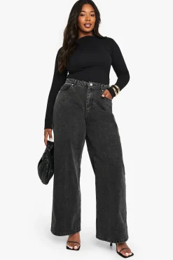 boohoo Haut à manches longues en coton Plus avec fronces latérales et ourlet asymétrique<Femme Tops