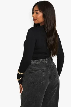 boohoo Haut à manches longues en coton Plus avec fronces latérales et ourlet asymétrique<Femme Tops