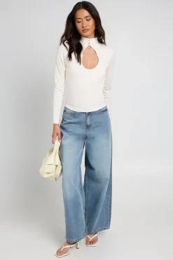 boohoo Haut À Manches Longues En Cupro Avec Découpe Goutte D'eau Et Détail Boutonné<Femme Tops