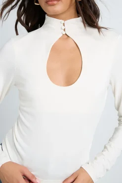 boohoo Haut À Manches Longues En Cupro Avec Découpe Goutte D'eau Et Détail Boutonné<Femme Tops