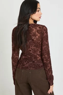 Haut à Manches Longues en Maille avec Imprimé Cachemire Floqué