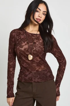 Haut à Manches Longues en Maille avec Imprimé Cachemire Floqué