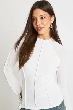 Haut à manches longues en mesh texturé à double couche, détail de couture apparente