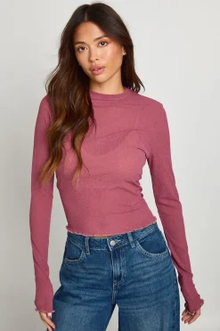 boohoo Haut à manches longues en mesh texturé côtelé<Femme Tops