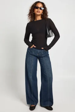 boohoo Haut à manches longues en mesh texturé à côtes<Femme Tops