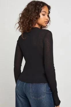 boohoo Haut à manches longues en mesh texturé à côtes<Femme Tops