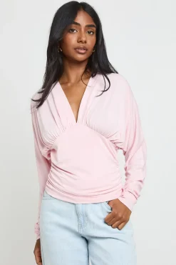 Haut À Manches Longues En Modal Avec Taille Cintrée Froncée Et Décolleté En V