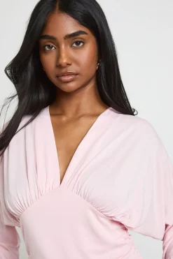 Haut À Manches Longues En Modal Avec Taille Cintrée Froncée Et Décolleté En V