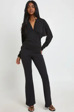 boohoo Haut À Manches Longues En Modal Avec Taille Froncée Et Col En V<Femme Tops