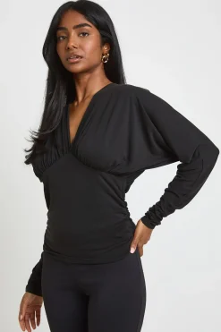 boohoo Haut À Manches Longues En Modal Avec Taille Froncée Et Col En V<Femme Tops