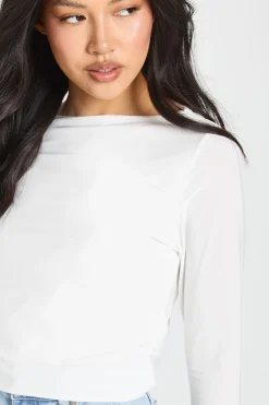 boohoo Haut À Manches Longues En Tissu Fluide Double Couche Petite<Femme Tops