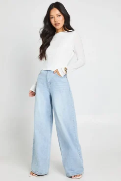 boohoo Haut À Manches Longues En Tissu Fluide Double Couche Petite<Femme Tops