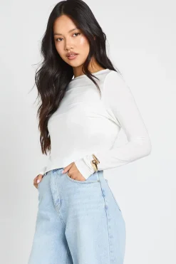boohoo Haut À Manches Longues En Tissu Fluide Double Couche Petite<Femme Tops