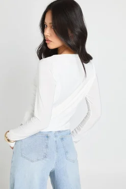 boohoo Haut À Manches Longues En Tissu Fluide Double Couche Petite<Femme Tops