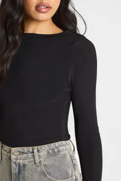 boohoo Haut À Manches Longues En Tissu Slinky Double Couche Tall<Femme Tops