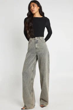 boohoo Haut À Manches Longues En Tissu Slinky Double Couche Tall<Femme Tops