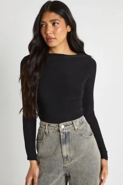 boohoo Haut À Manches Longues En Tissu Slinky Double Couche Tall<Femme Tops