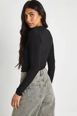 boohoo Haut À Manches Longues En Tissu Slinky Double Couche Tall<Femme Tops