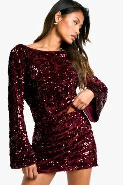 boohoo Haut à Manches Longues en Velours Pailleté avec Dos Échancré<Femme Tops