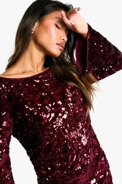 boohoo Haut à Manches Longues en Velours Pailleté avec Dos Échancré<Femme Tops