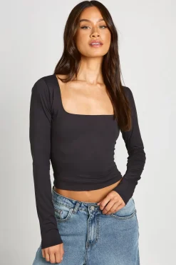 boohoo Haut À Manches Longues Et Encolure Carrée Seconde Peau Tall<Femme Tops