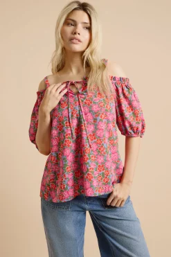 Dorothy Perkins Haut À Manches Longues À Imprimé Floral Avec Nœud Devant Et Épaules Dénudées<Femme Tops