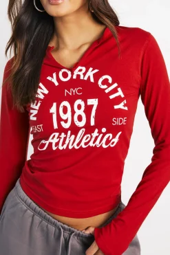 boohoo Haut À Manches Longues Imprimé New York Avec Encolure Crantée<Femme Tops