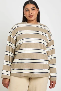 boohoo Haut À Manches Longues Oversize À Rayures Plus<Femme Tops