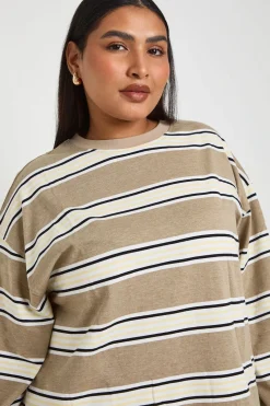 boohoo Haut À Manches Longues Oversize À Rayures Plus<Femme Tops