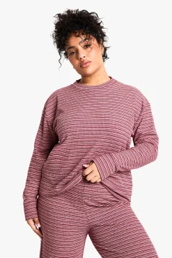 boohoo HAUT À MANCHES LONGUES RAYÉ PLUS<Femme Tops