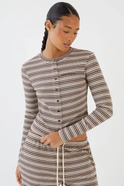 DSGN Studio Haut À Manches Longues À Rayures Avec Boutonnage Intégral<Femme Dsgn Studio|Athleisure