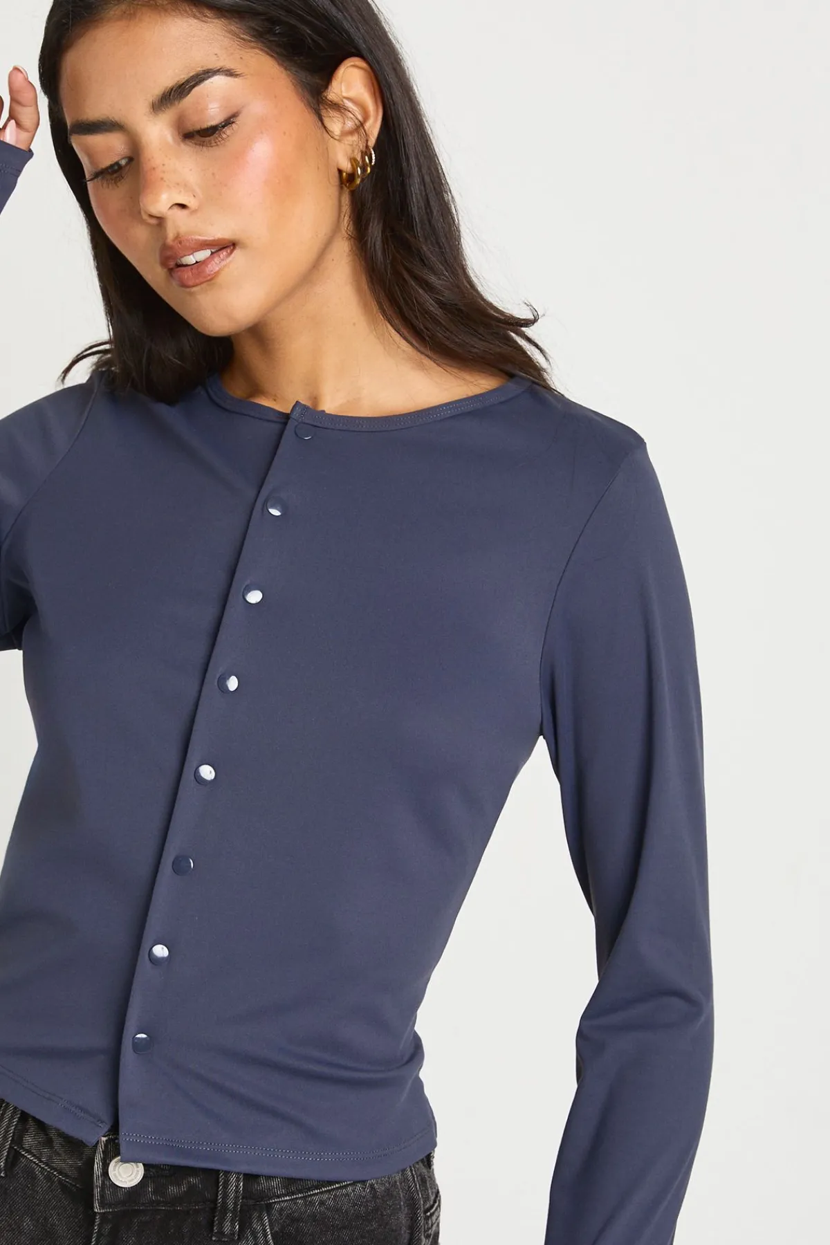 boohoo Haut à Manches Longues Sculpté Pêché avec Boutons-Pression Traversants<Femme Looks Preppy|Tops