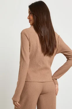 Haut à Manches Longues Texturé Boutonné Devant