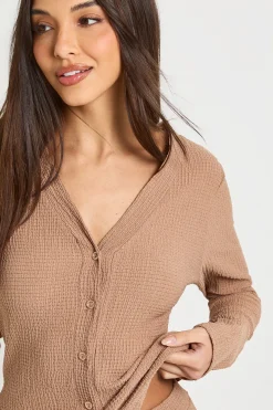 Haut à Manches Longues Texturé Boutonné Devant