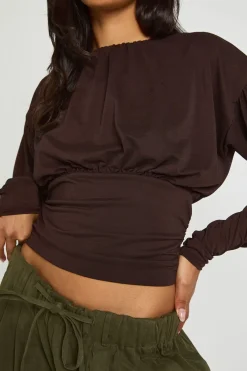 boohoo Haut À Manches Longues Texturé Froncé Avec Dos Échancré<Femme Tops
