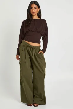 boohoo Haut À Manches Longues Texturé Froncé Avec Dos Échancré<Femme Tops