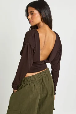 boohoo Haut À Manches Longues Texturé Froncé Avec Dos Échancré<Femme Tops