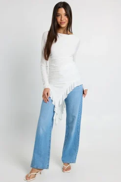 boohoo Haut À Manches Longues Toucher Doux Avec Ourlet À Volants<Femme Tops