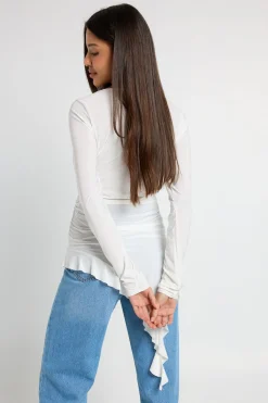 boohoo Haut À Manches Longues Toucher Doux Avec Ourlet À Volants<Femme Tops