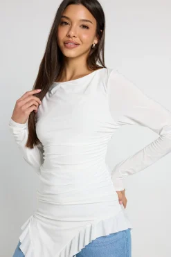 boohoo Haut À Manches Longues Toucher Doux Avec Ourlet À Volants<Femme Tops