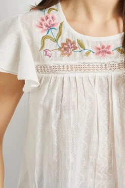 Haut À Manches Papillon À Double Volant Avec Broderie Florale