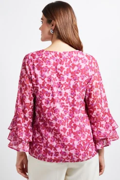 Haut À Manches Évasées À Motif Floral