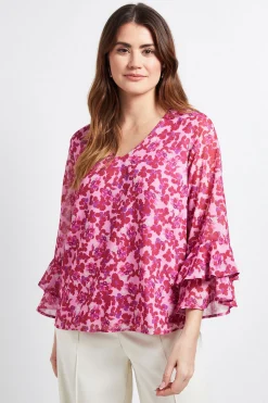 Haut À Manches Évasées À Motif Floral