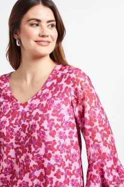 Haut À Manches Évasées À Motif Floral