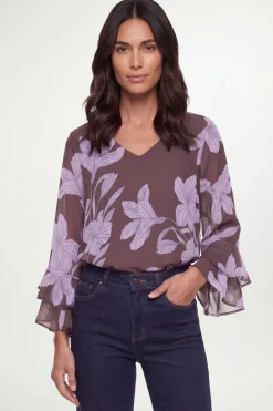 Wallis Haut À Manches Évasées À Motif Floral<Femme Looks Chocolat|Tops