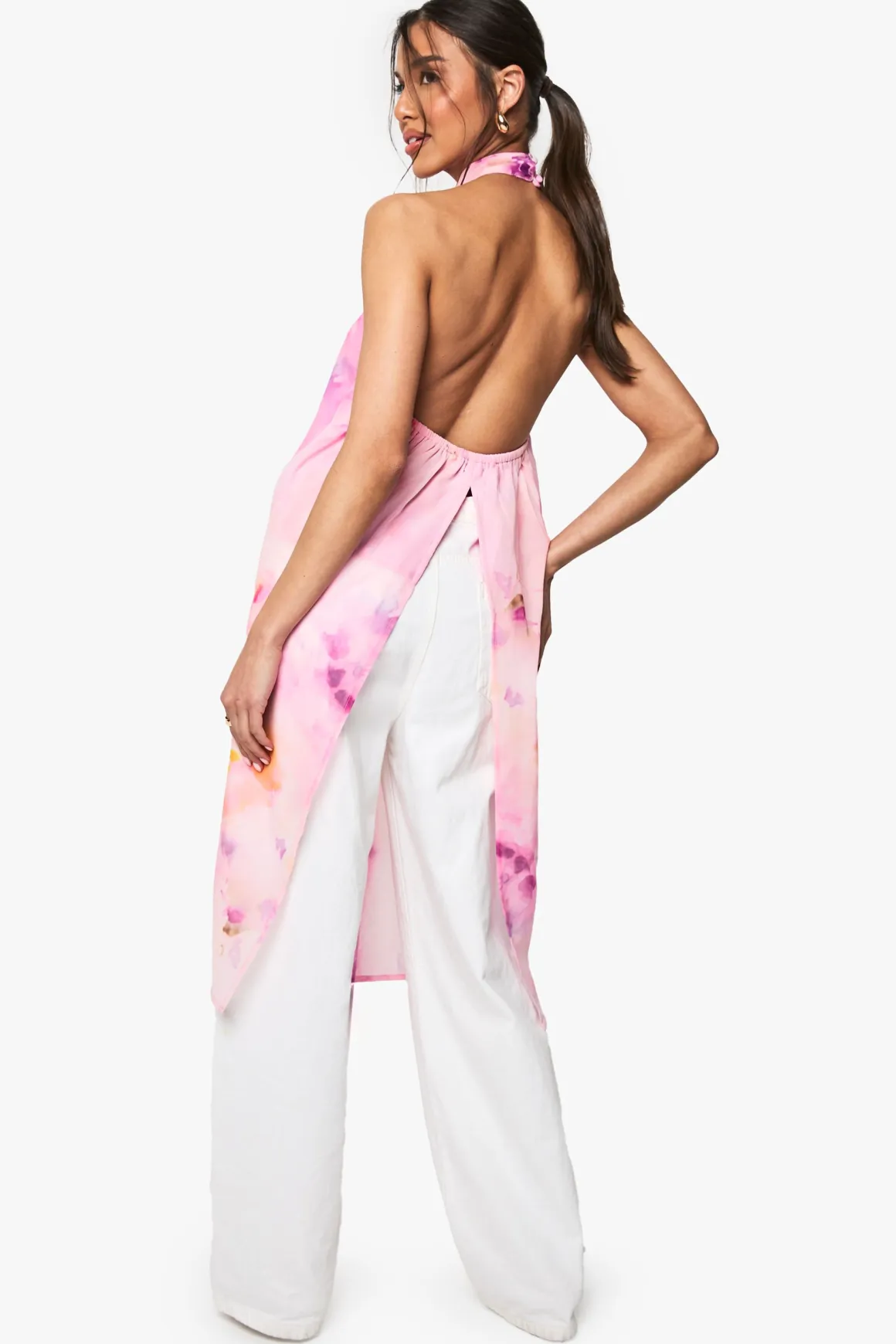 Haut maxi tissé à col haut imprimé floral