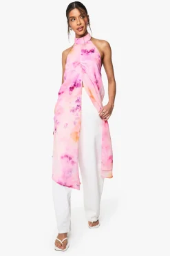 Haut maxi tissé à col haut imprimé floral