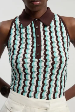 KarenMillen Haut Midi Sans Manches En Maille Pointelle À Col Contrastant<Femme Pulls Et Gilets|Toutes Les Mailles